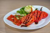Burata salad
(tomato, rucola, spinach, grilled peppers, dressing) 450 gr.
